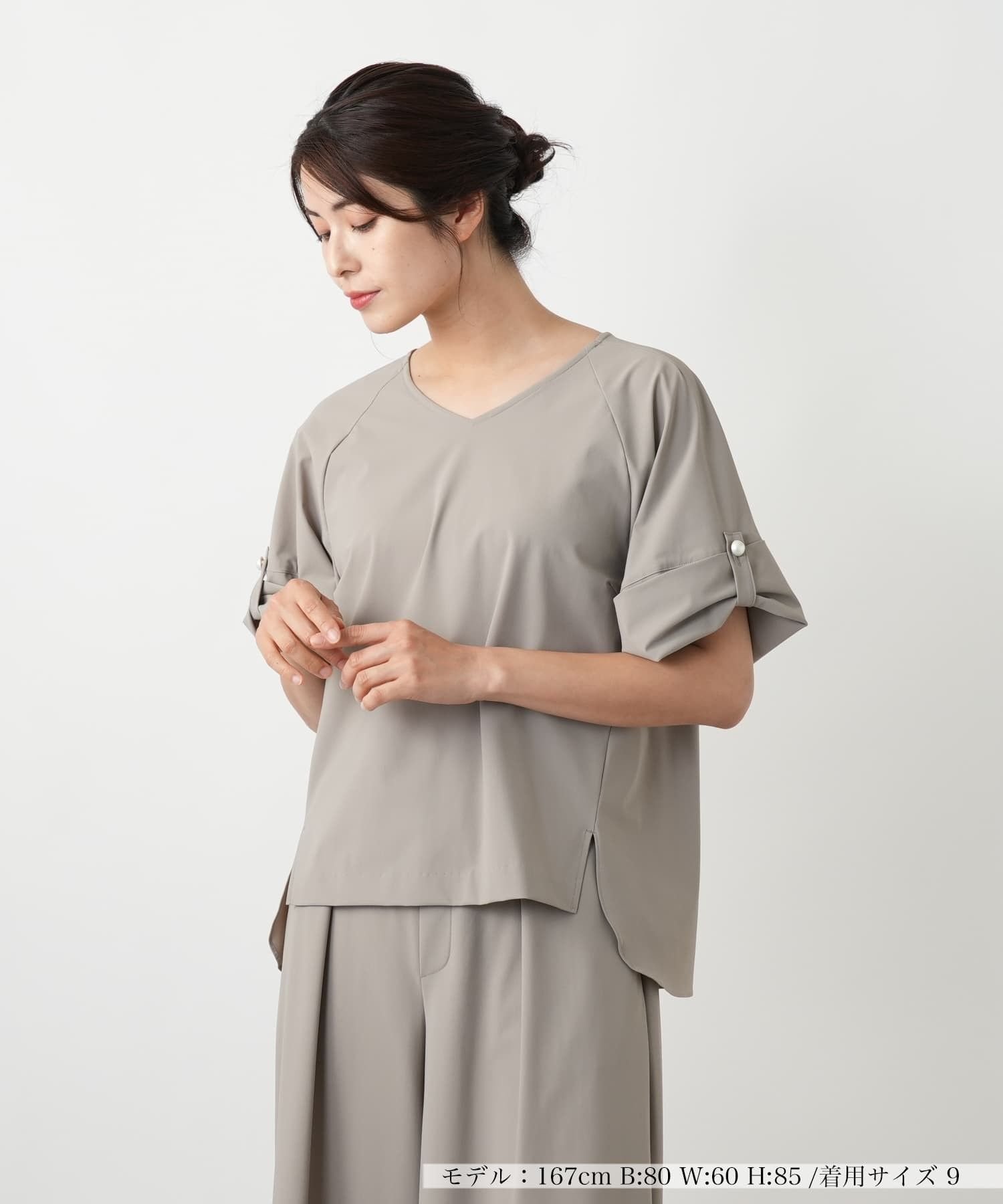 Leilian 【店舗人気】Vネックブラウス レリアン トップス シャツ・ブラウス ブラウン ネイビー