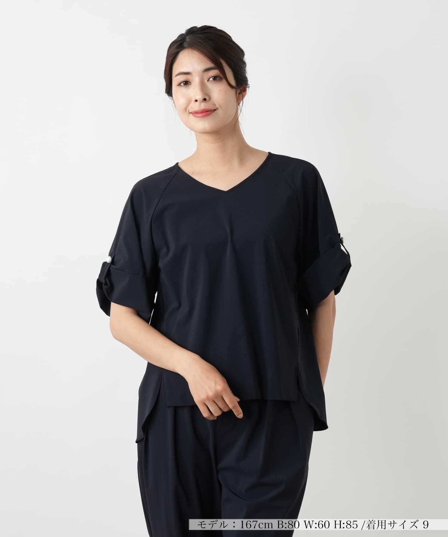 Leilian 【店舗人気】Vネックブラウス レリアン トップス シャツ・ブラウス ブラウン ネイビー