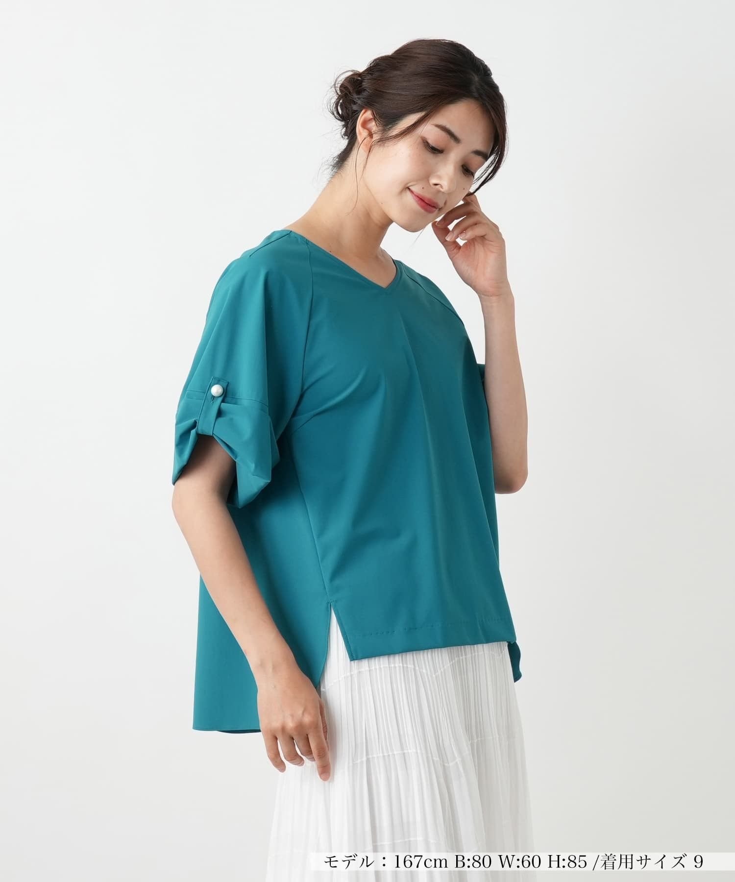 Leilian 【店舗人気】Vネックブラウス レリアン トップス シャツ・ブラウス ブラウン ネイビー