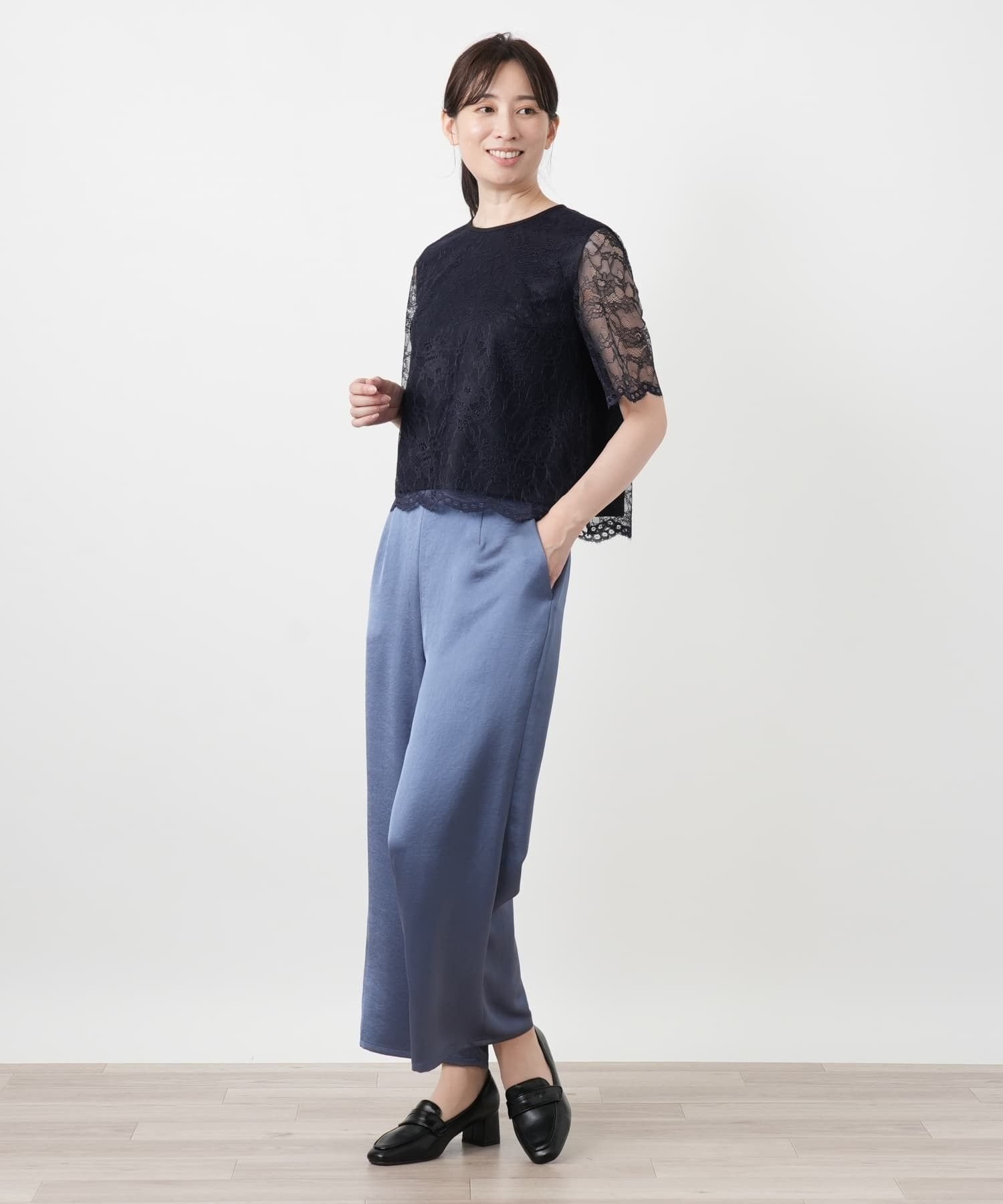 Leilian 総レースカットソー【Leilian WHITE LABEL】 レリアン トップス カットソー・Tシャツ ベージュ ネイビー