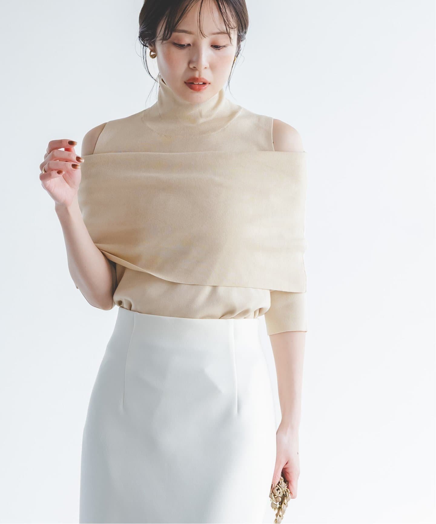 NOBLE ハイネックオフショルニット ノーブル トップス ニット ベージュ ネイビー【送料無料】のサムネイル