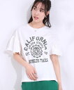 【SALE/30%OFF】SHOO・LA・RUE 【洗える/S-LL】プリントアソート お袖フリルTシャツ シューラルー トップス カットソー・Tシャツ ホワイト グレー オレンジ ブラック