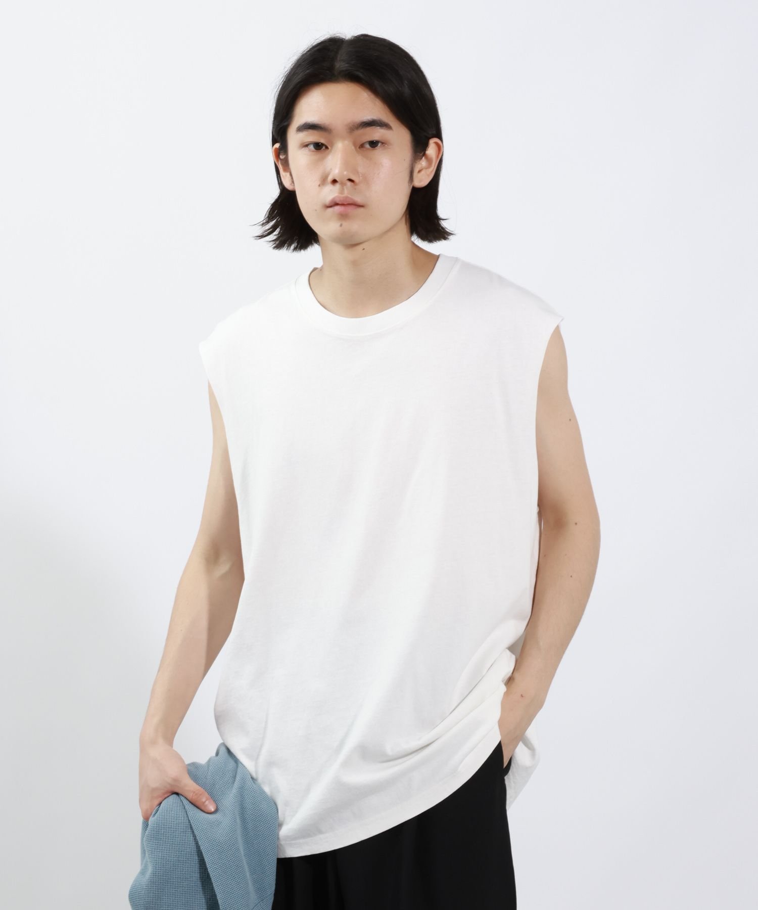 カットオフノースリーブ ベイフロー トップス カットソー・Tシャツ グレー ホワイト
