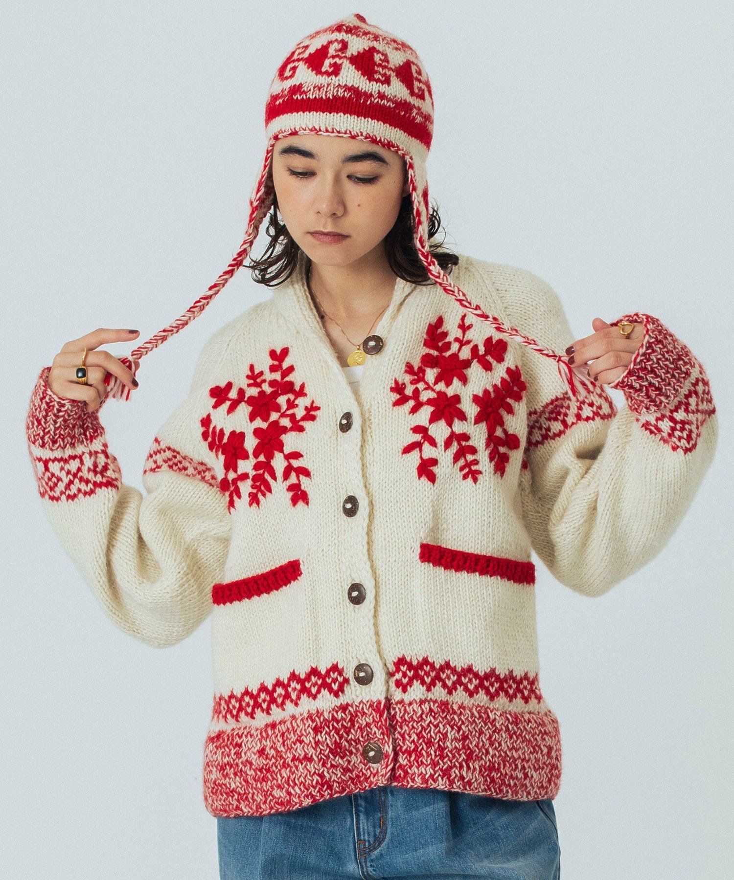 CREOLME CREOLME/NEPAL KNIT CARDIGAN ローズバッド トップス カーディガン ブラウン ホワイト【送料無..