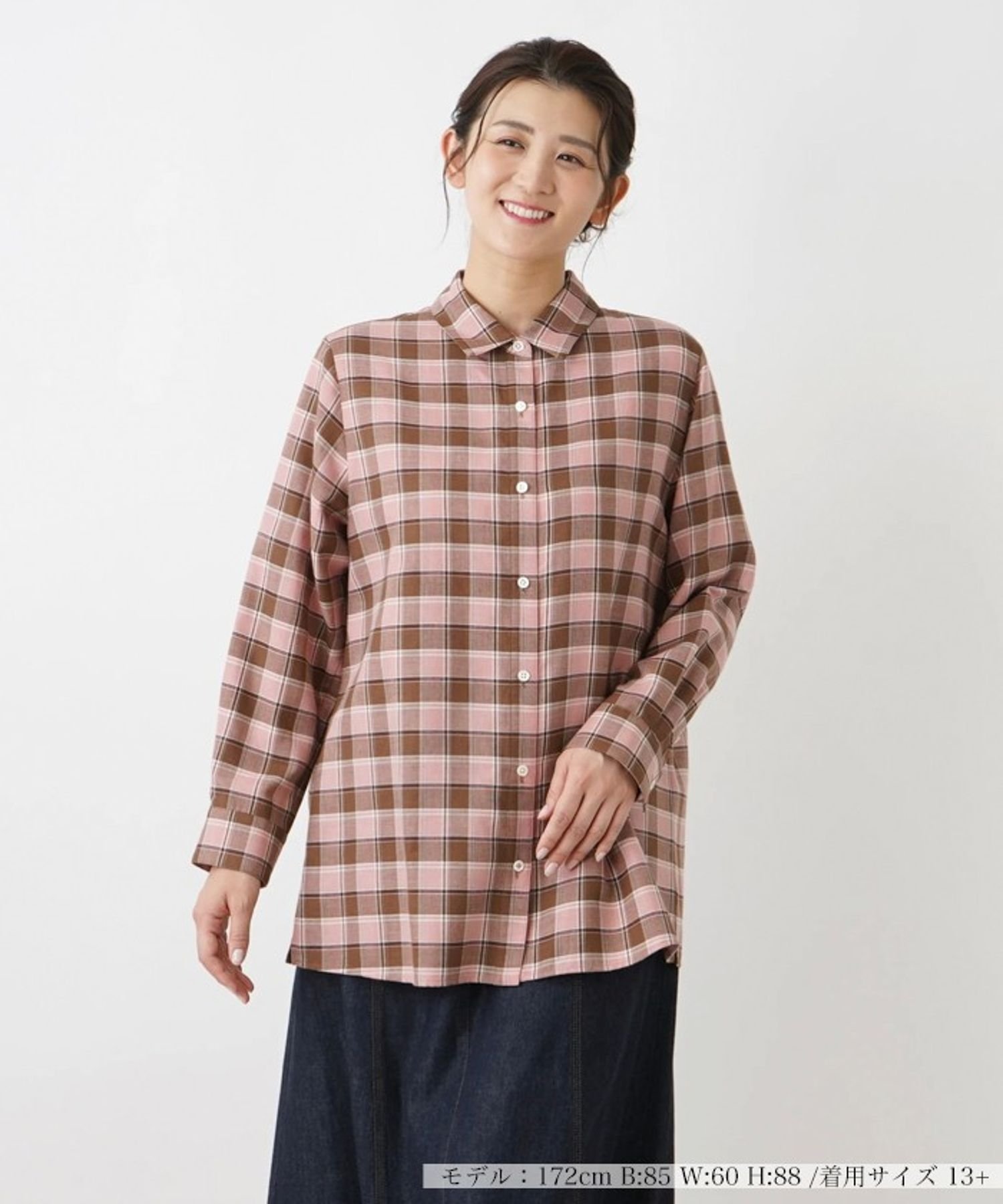 Leilian PLUS HOUSE チェックブラウス【プラス企画】 レリアン プラスハウス トップス シャツ・ブラウス ピンク