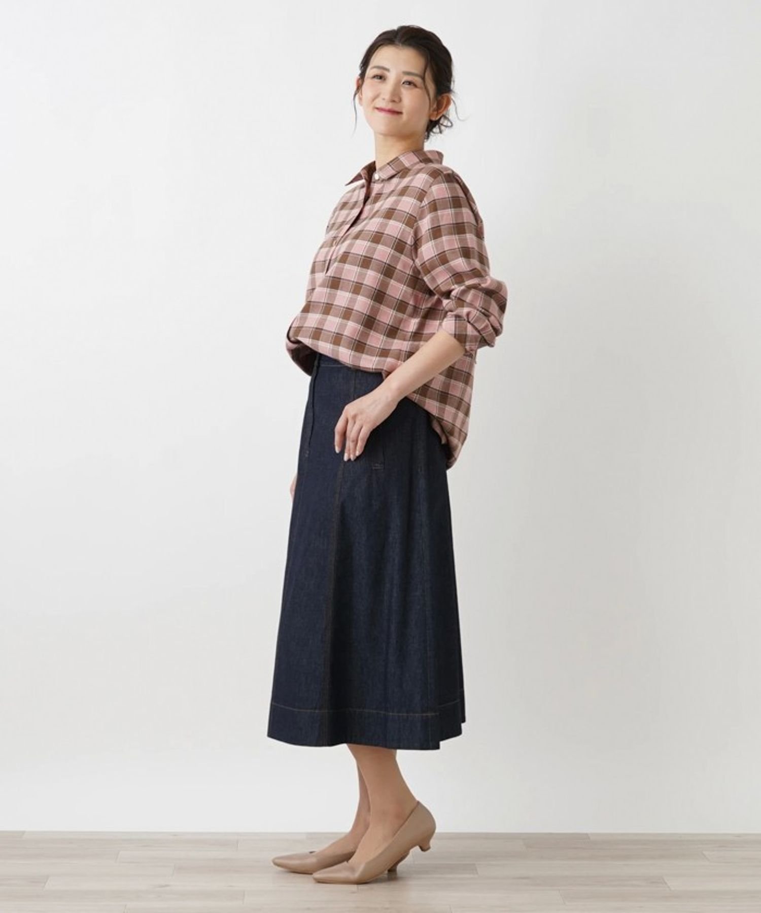 Leilian PLUS HOUSE チェックブラウス【プラス企画】 レリアン プラスハウス トップス シャツ・ブラウス ピンク