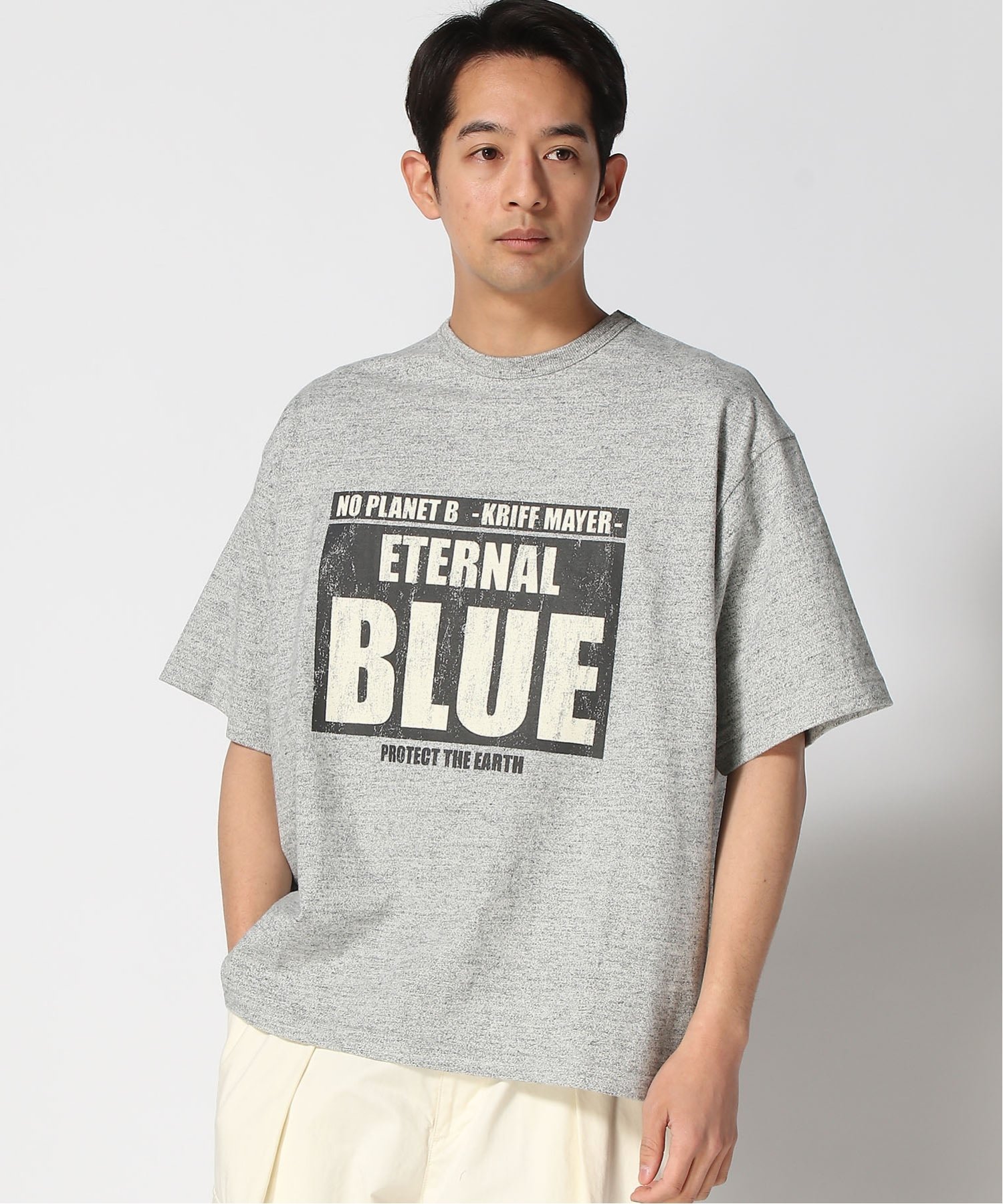 KRIFF MAYER (M)やわらかヘビー天竺T(BLUE) クリフメイヤー トップス カットソー・Tシャツ グレー ホワイト