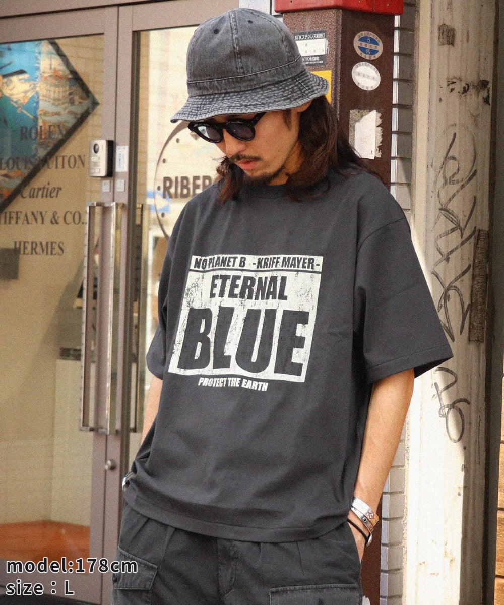 KRIFF MAYER (M)やわらかヘビー天竺T(BLUE) クリフメイヤー トップス カットソー・Tシャツ グレー ホワイト