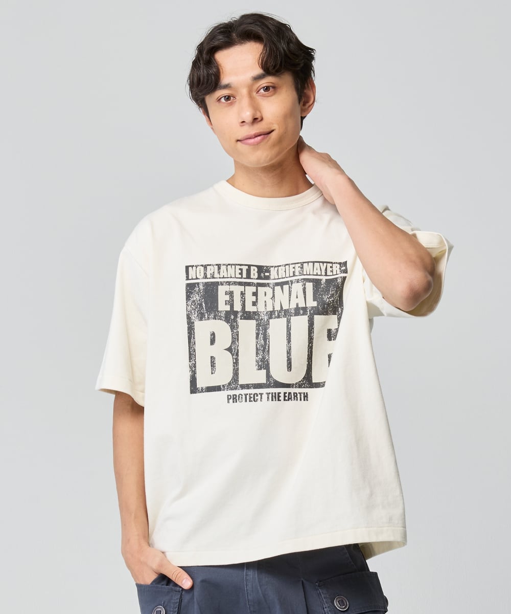 KRIFF MAYER (M)やわらかヘビー天竺T(BLUE) クリフメイヤー トップス カットソー・Tシャツ グレー ホワイト