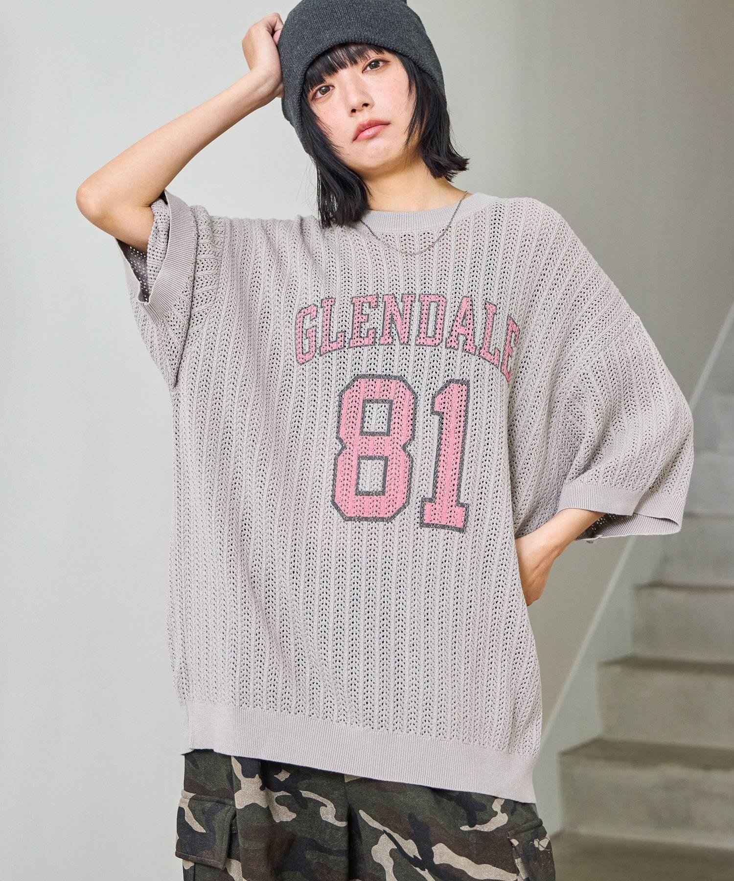 PAGEBOYLIM 【PBLIM】カレッジメッシュニットT ページボーイ トップス カットソー・Tシャツ グレー ホワイト ネイビー