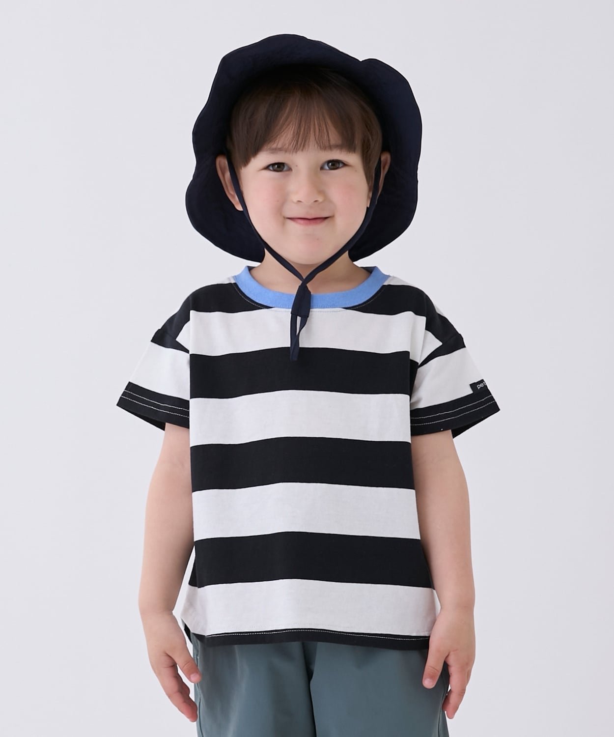 petit main 【WEB限定カラーあり/食品防汚】ボーダー半袖Tシャツ ナルミヤオンライン トップス カットソー Tシャツ ベージュ ネイビー グリーン