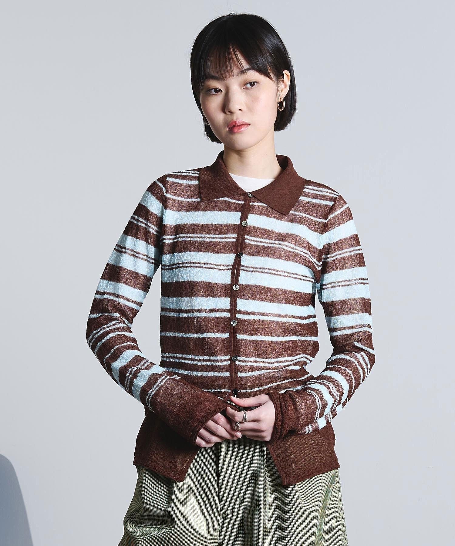 ROSE BUD COLLARED SHEER CARDIGAN ローズバッド トップス ニット ホワイト