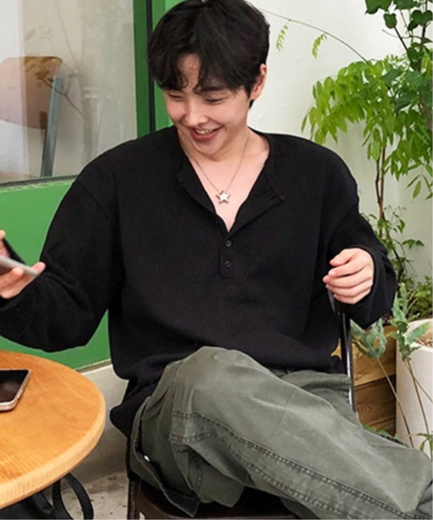 NOWLE NOWLE/(M)【NOWLE】ヘンリーネック ワッフル ルーズ ロンT / ライトサーマル カットソー チェルカ トップス カットソー・Tシャツ ブラック ホワイト