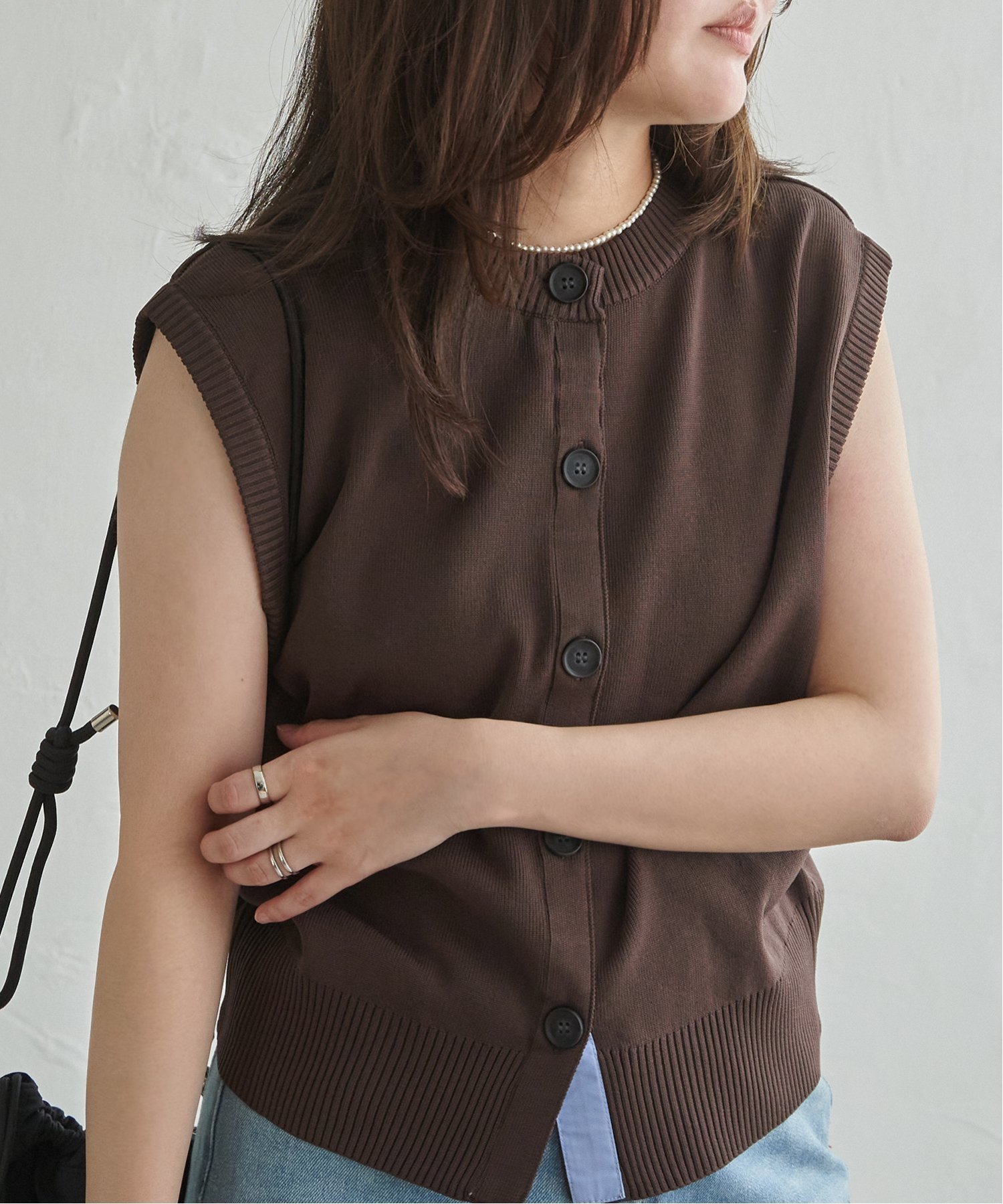 VENCE share style Ladys ブロードカーデベスト ヴァンス エクスチェンジ トップス シャツ・ブラウス ホワイト グレー ブラック ブラウン