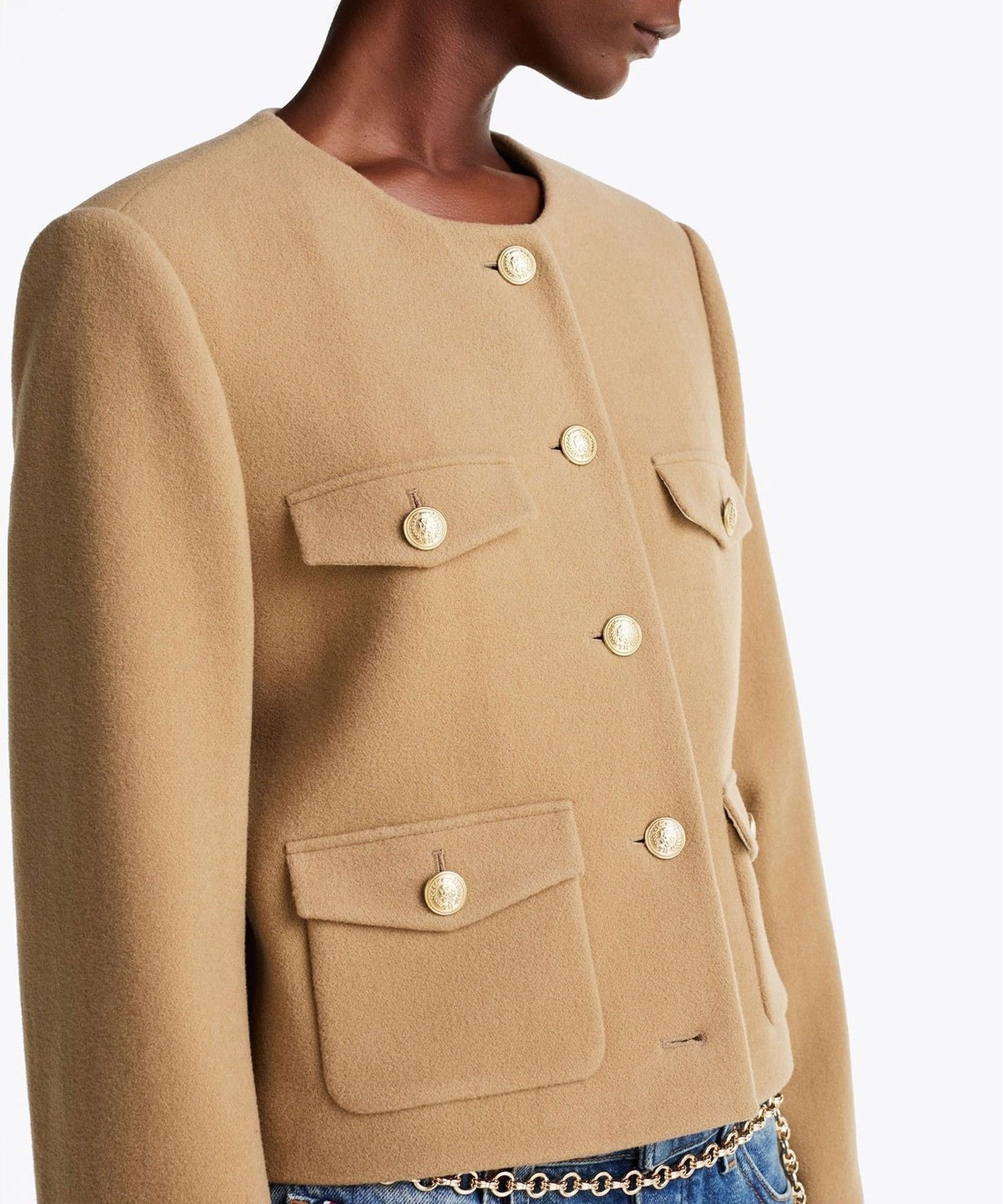 【SALE／50%OFF】TOMMY JEANS クロップドウールゴールドボタンジャケット トミーヒルフィガー ジャケット・アウター ブルゾン・ジャンパー ベージュ【送料無料】