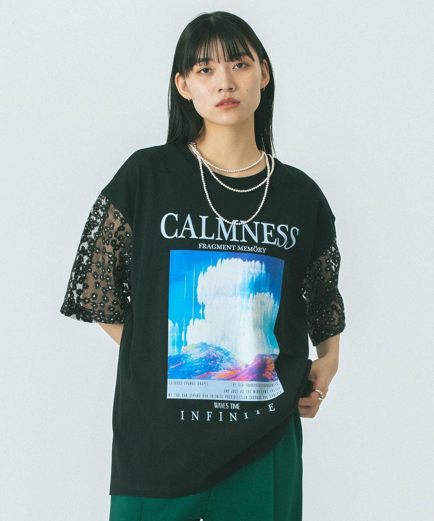 ROSE BUD DAISY SLEEVE GRAPHIC TEE ローズバッド トップス カットソー・Tシャツ ホワイト ブラック