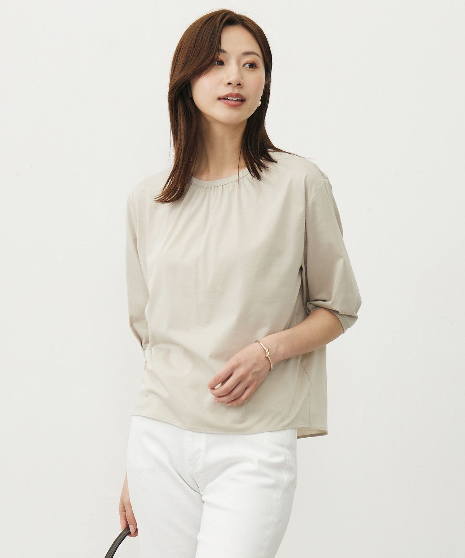 J.PRESS LADIES L 【洗える】ブラウスライクジャージー カットソー ジェイプレス トップス カットソー・Tシャツ ブラウン グレー ピンク