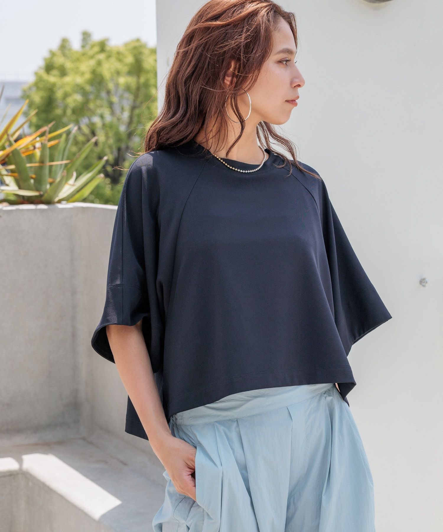 【HEREIAM】イージーツイルTブラウス ベイフロー トップス カットソー・Tシャツ ネイビー