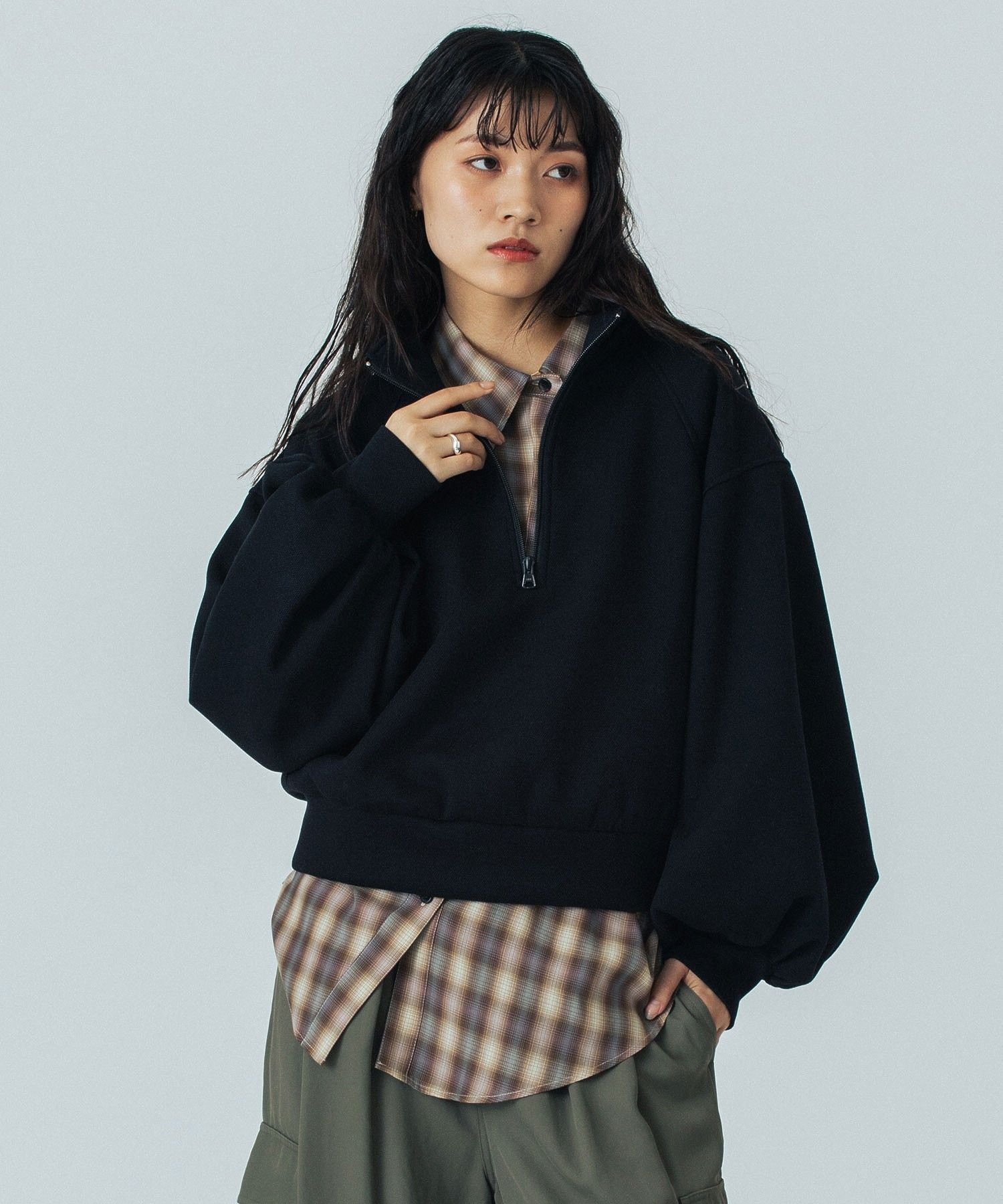 【SALE／37%OFF】ROSE BUD VOLUME SLEEVE ZIP UP TOP ローズバッド トップス スウェット・トレーナー ブラック【送料無料】