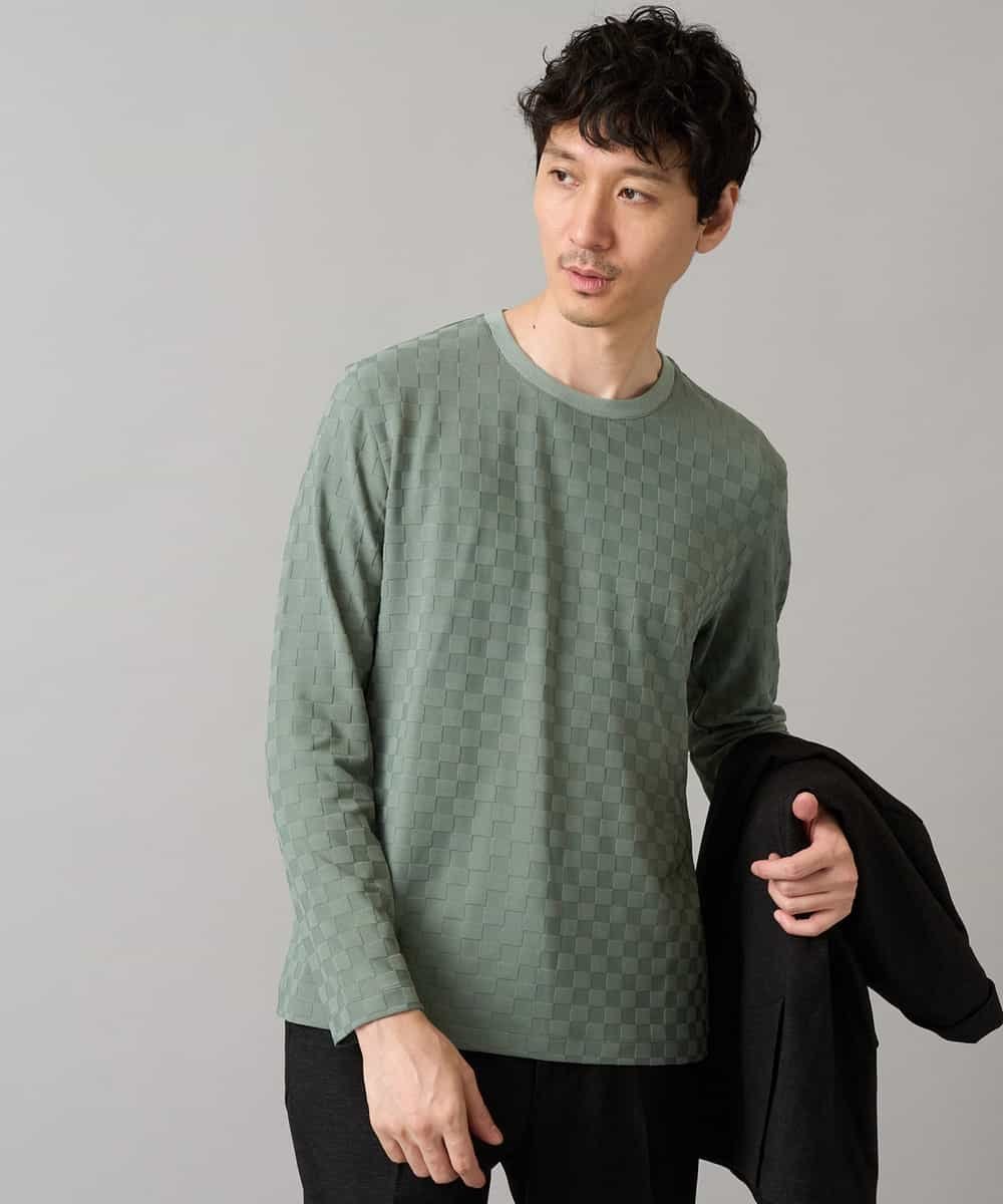 a.v.v 【イージーケア/毛玉になりにくい】ブロックリンクスジャカードクルーネックTシャツ【洗濯機で洗える】通勤/ビジネス/ジャケット＜ON/OFF SERIES＞ アー・ヴェ・ヴェ トップス カットソー・Tシャツ グリーン ブラック ホワイト【送料無料】