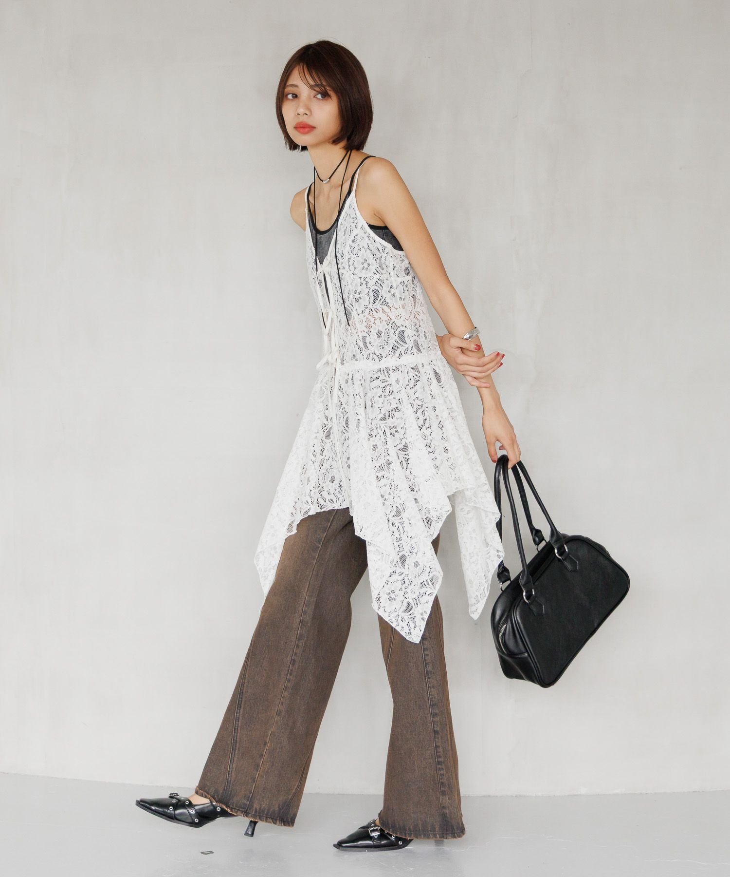 PAGEBOY イレヘムレースワンピース ページボーイ トップス シャツ・ブラウス ブラック ホワイト