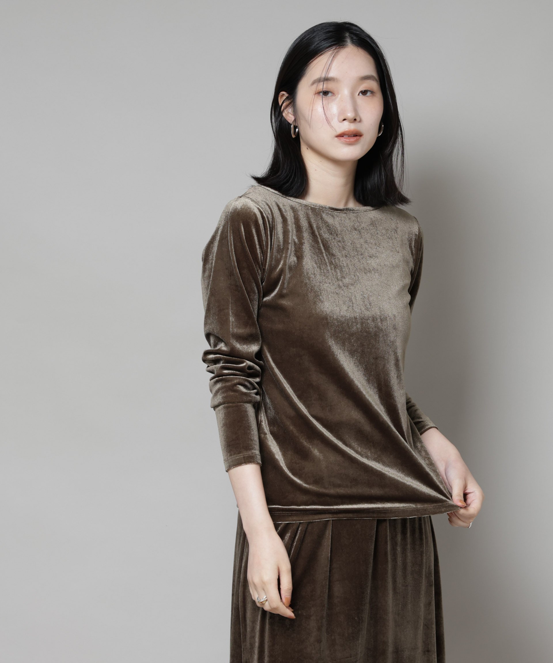 NANO universe 前後2wayベロアカットトップス(セットアップ可) ナノユニバース トップス カットソー・Tシャツ レッド ブラック ベージュのサムネイル