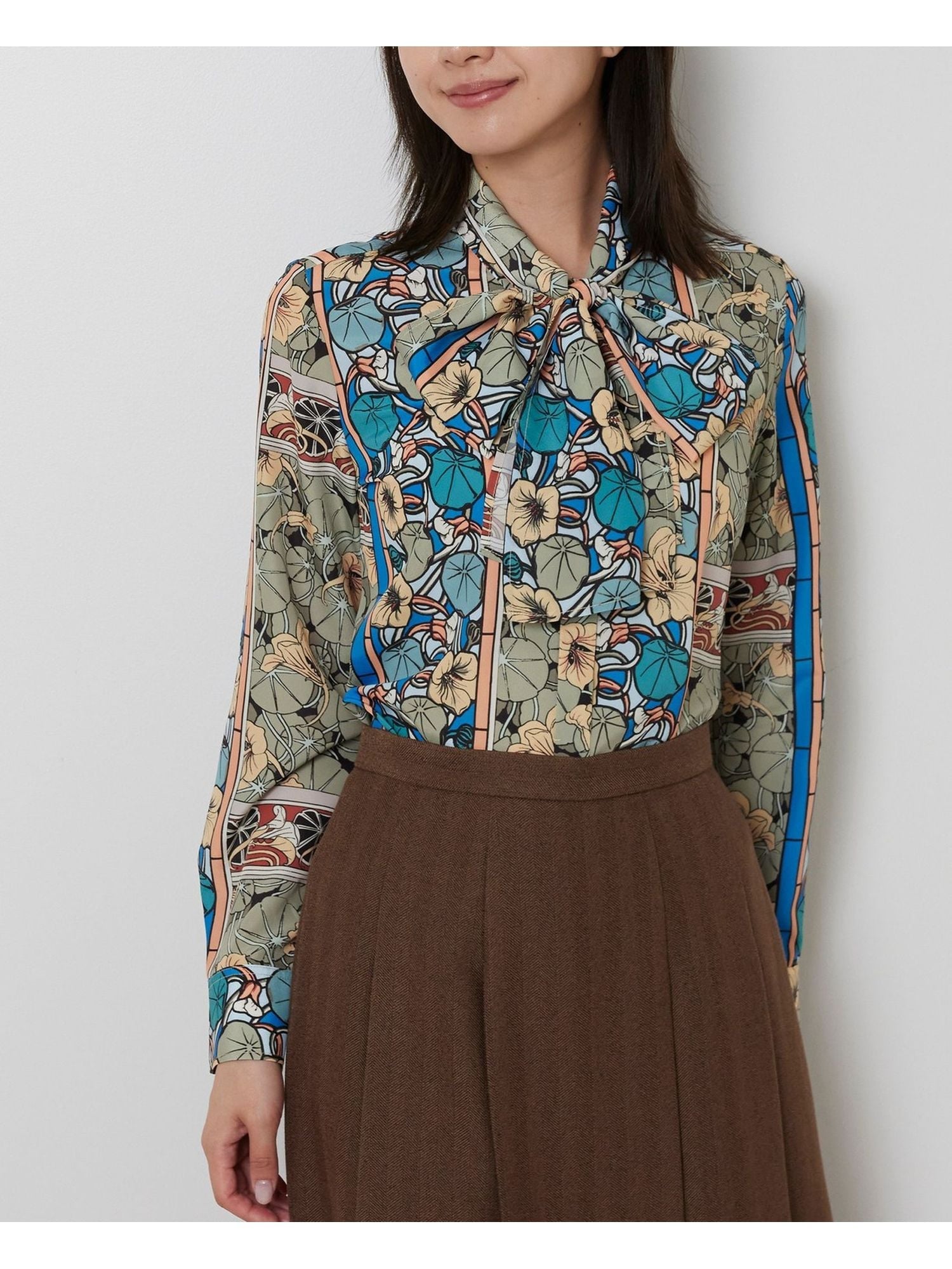 NARACAMICIE ステンドグラス柄ボウタイ長袖ブラウス ナラカミーチェ トップス シャツ・ブラウス パープ..