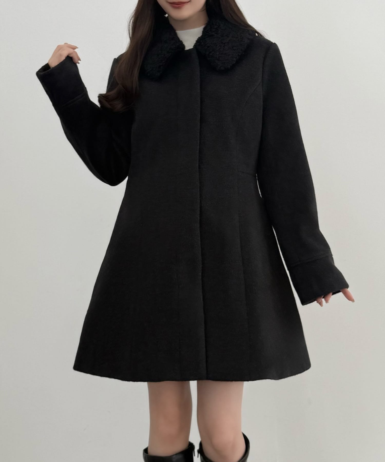 【SALE／16%OFF】JUNOAH CENEA 2wayカラーウエストシェイプミドルコート ジュノア ジャケット・アウター ステンカラーコート グレー ブラック【送料無料】