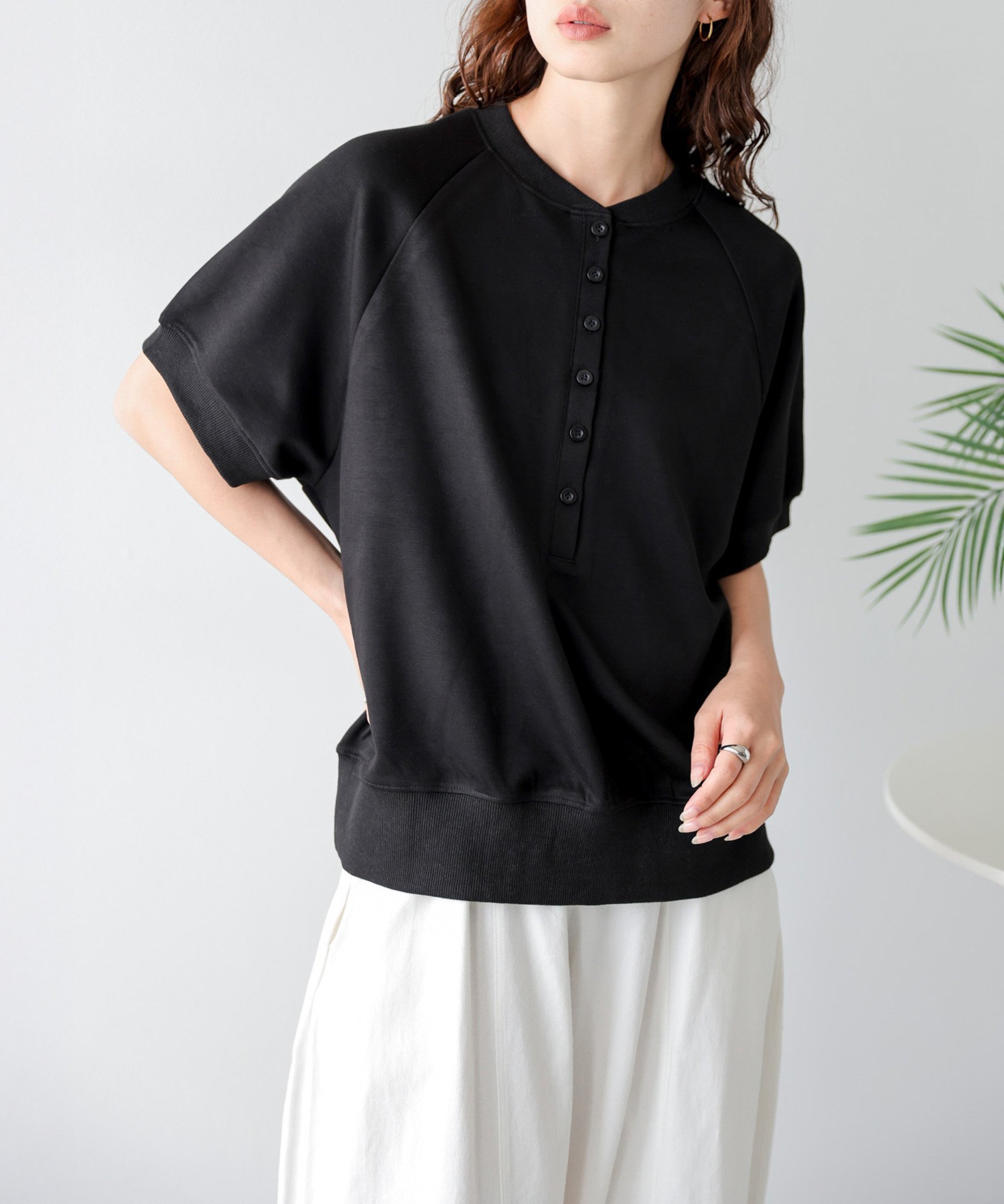 La-gemme ヘンリーネックトップス ラジュール トップス カットソー・Tシャツ ブラック グレー ベージュ