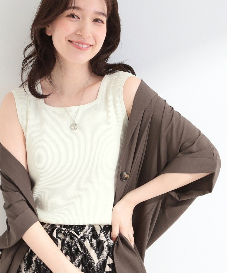 【SALE／20%OFF】SHOO・LA・RUE 【S-LL】見せてもキレイ スクエアネック リブタンクトップ シューラルー トップス ニット ホワイト ブラック