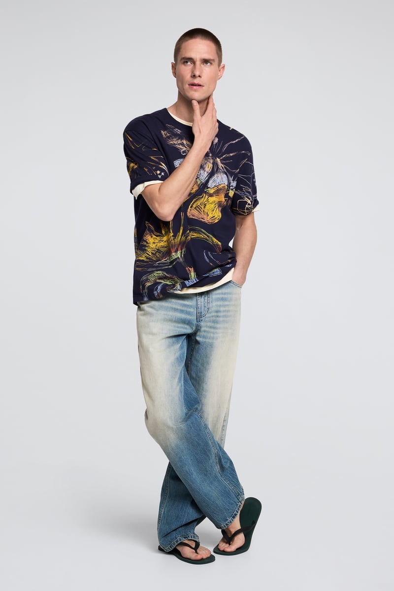 プリント柄のTシャツ デシグアル トップス カットソー・Tシャツ ブルー