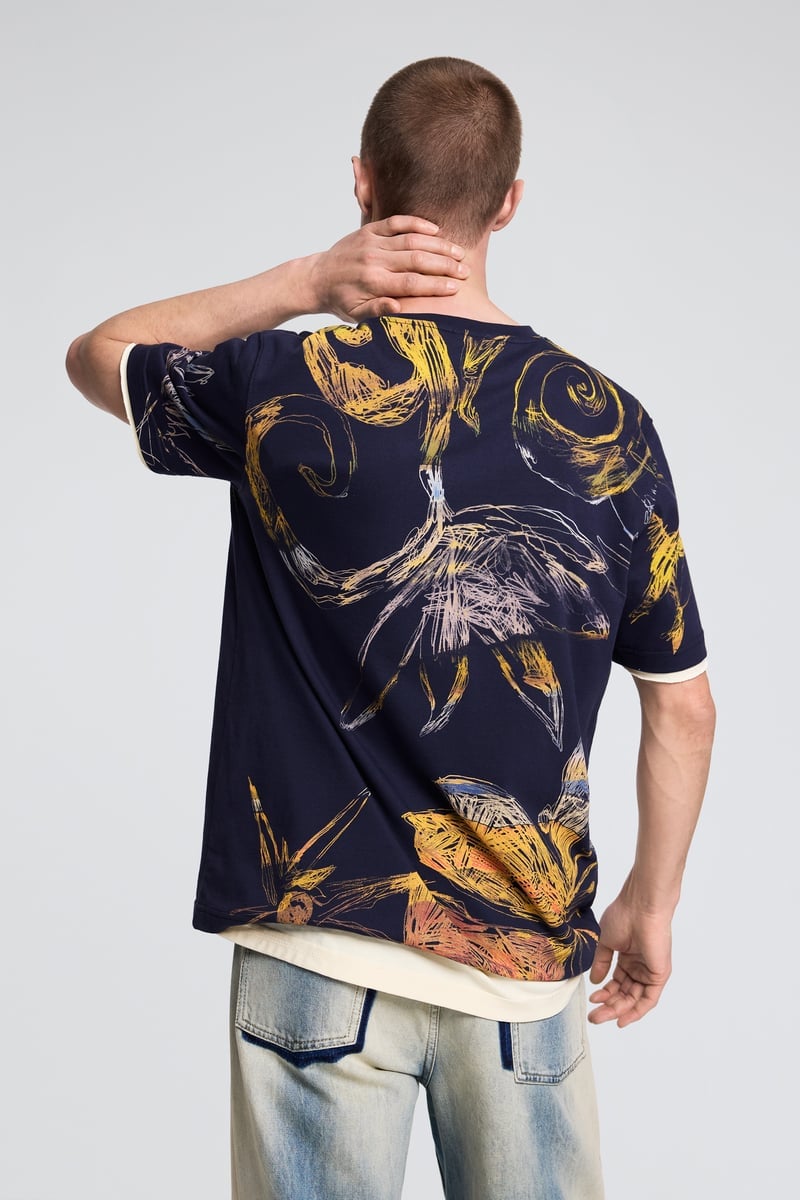 プリント柄のTシャツ デシグアル トップス カットソー・Tシャツ ブルー