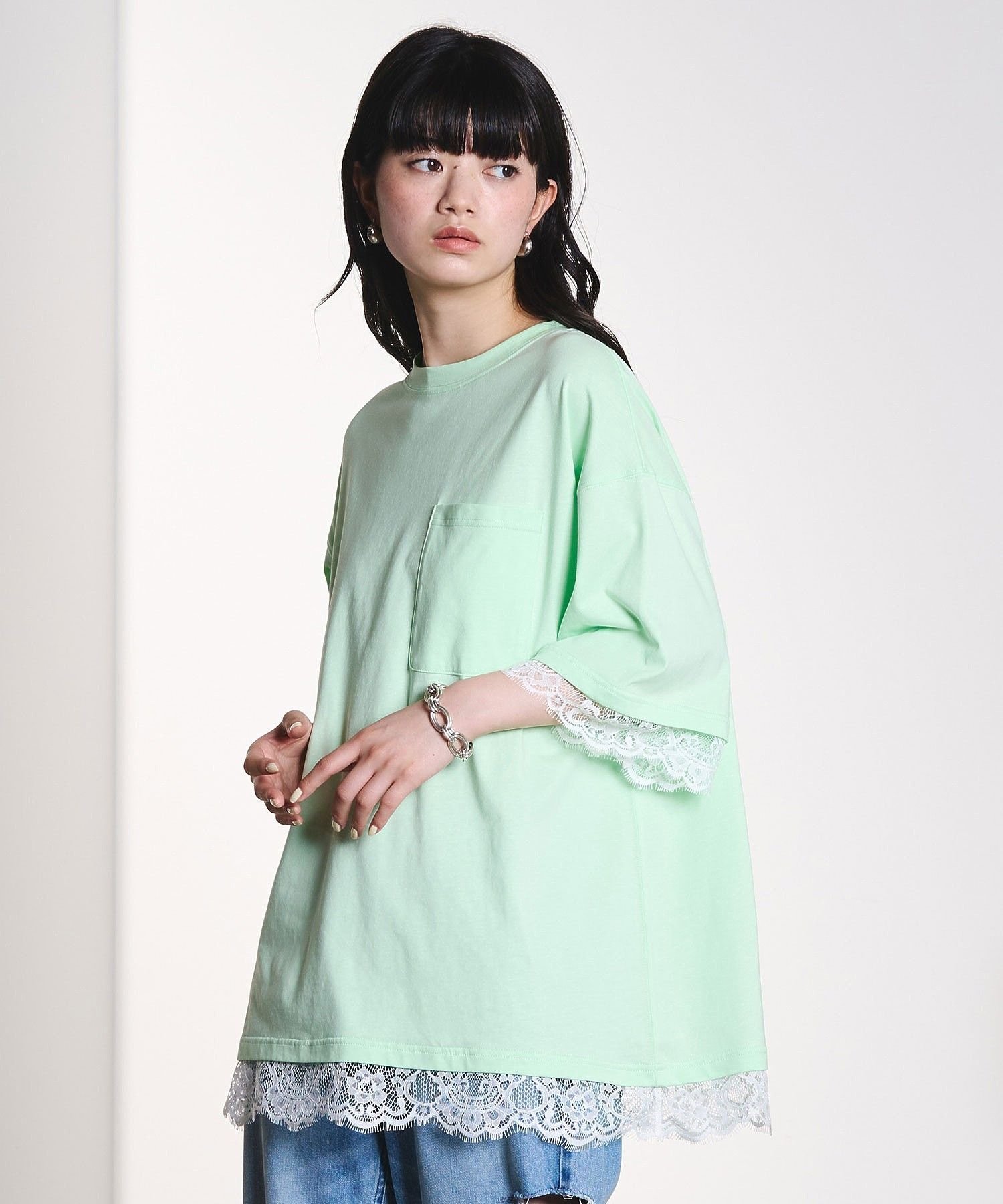 ROSE BUD LACE DOCKING BIG TEE ローズバッド トップス カットソー・Tシャツ ホワイト