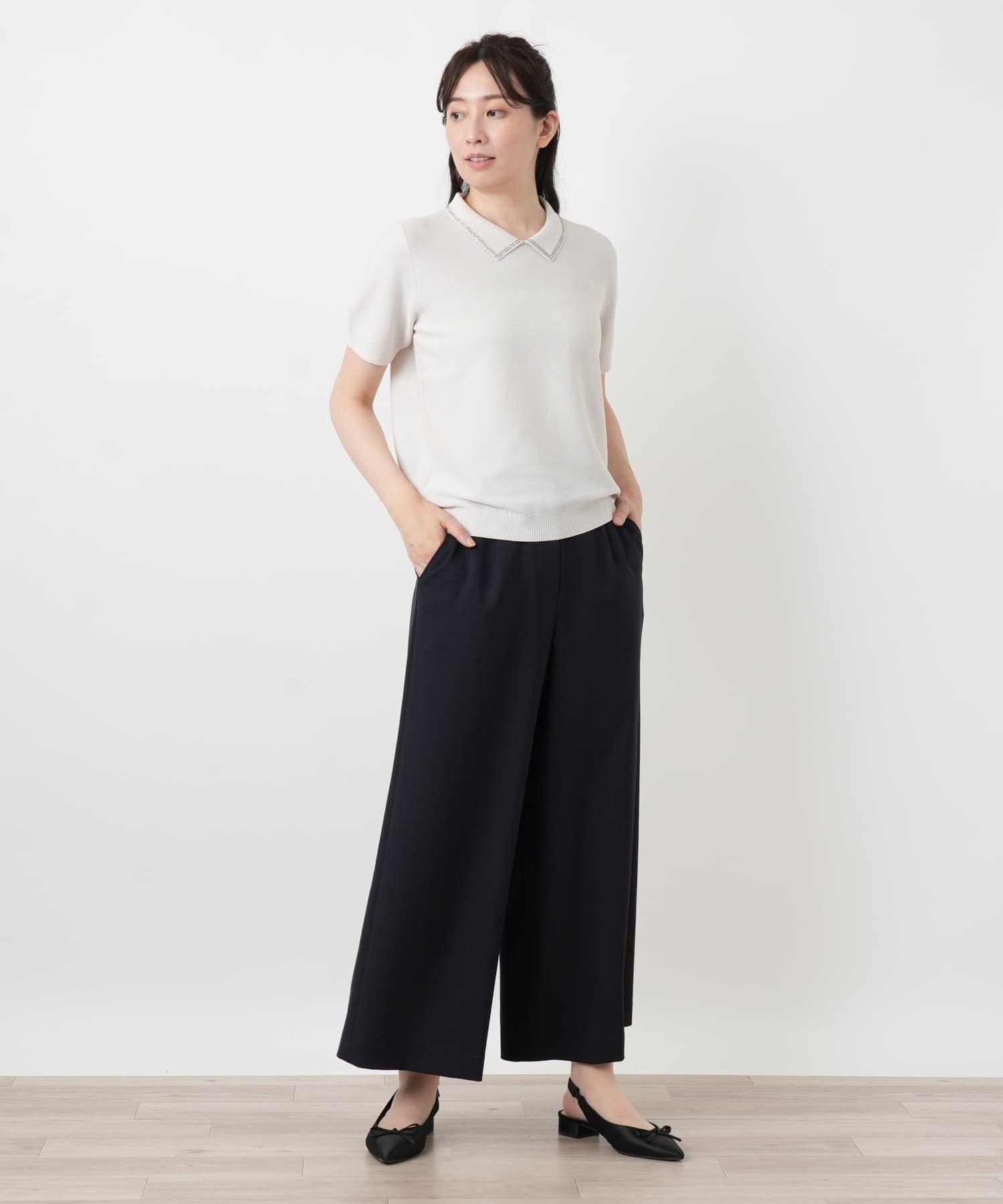 Leilian タックワイドパンツ【Leilian WHITE LABEL】 レリアン パンツ その他のパンツ ブラウン ネイビー