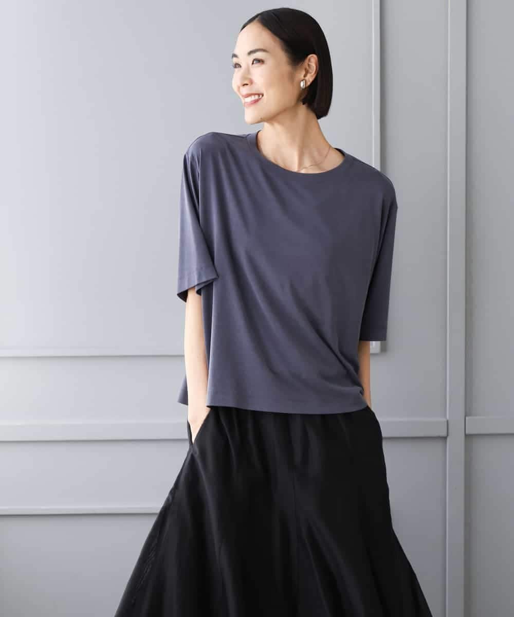 MICHEL KLEIN ヴィンテージライクボックスTシャツ ミッシェルクラン トップス カットソー・Tシャツ ホワイト ブラック ネイビー