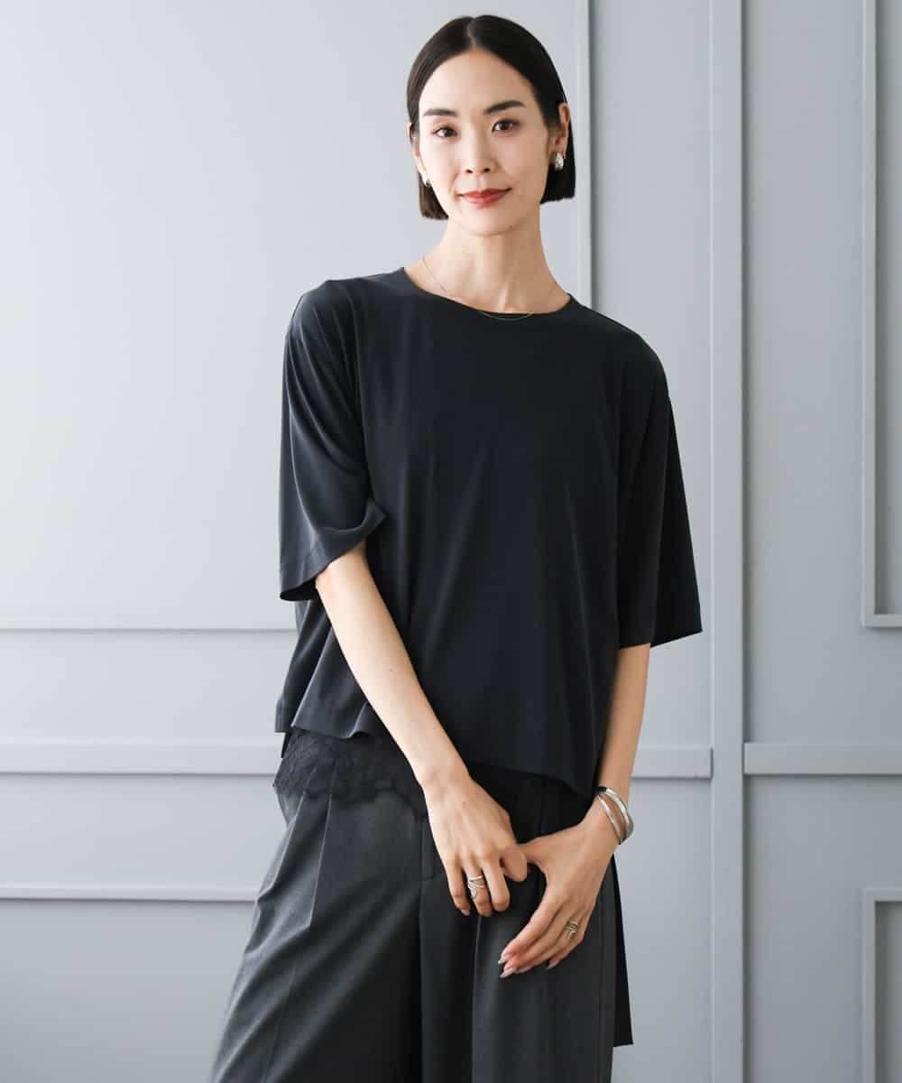 MICHEL KLEIN ヴィンテージライクボックスTシャツ ミッシェルクラン トップス カットソー・Tシャツ ホワイト ブラック ネイビー