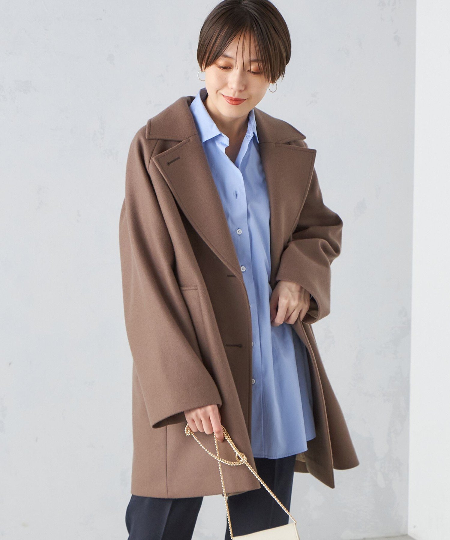 【SALE／40%OFF】SHIPS WOMEN SUPER170 メルトン テントライン ミディ コート シップス ジャケット・アウター その他のジャケット・アウター ブラウン ブルー【送料無料】