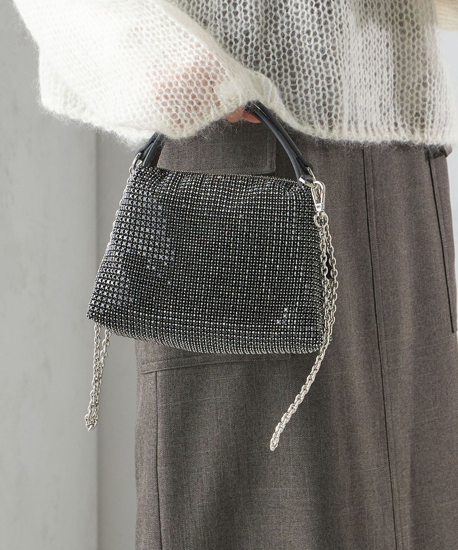 SHIPS WOMEN ビジュー ポシェット シップス バッグ ショルダーバッグ ブラック シルバー【送料無料】