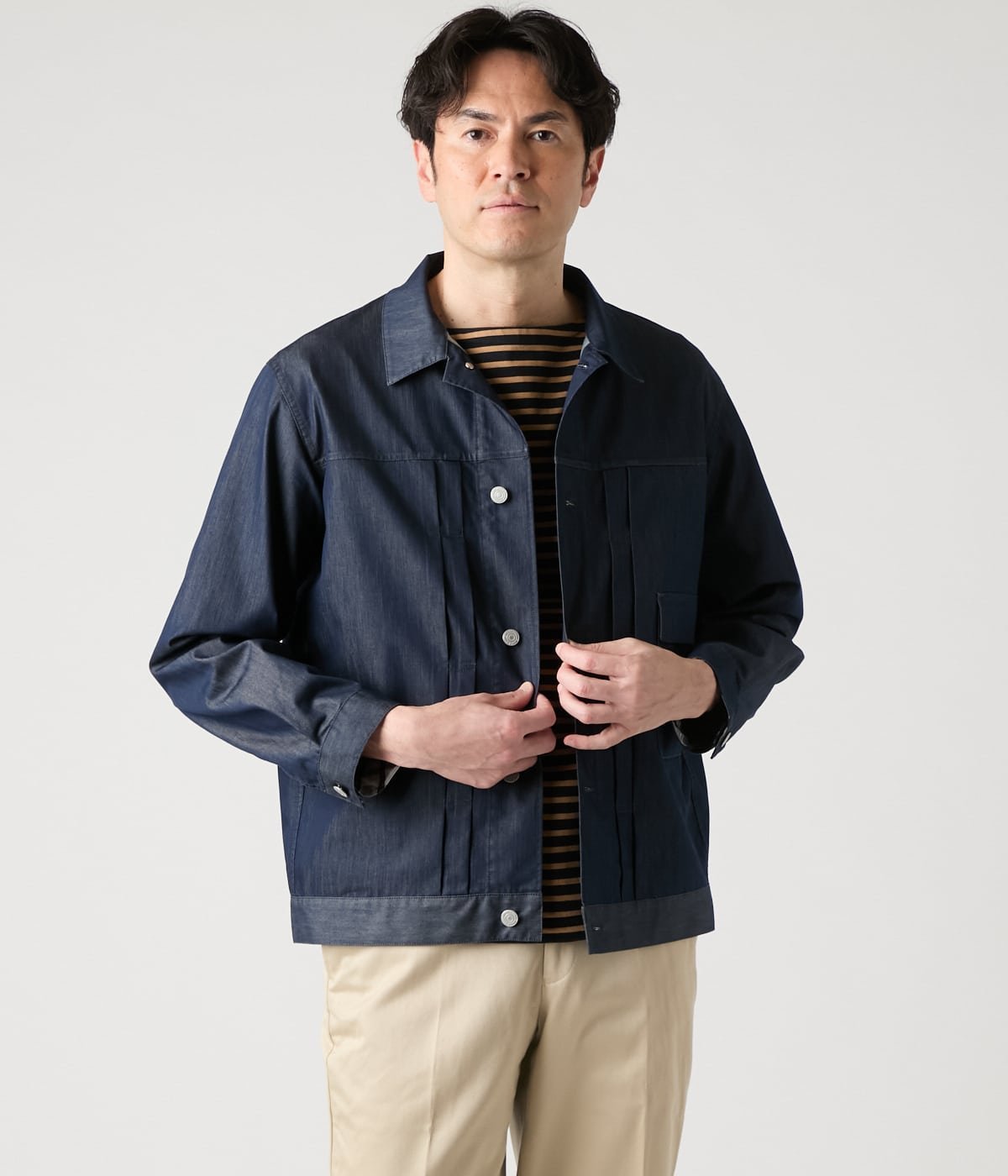 NEWYORKER MEN 【ウォッシャブル・接触冷感・防シワ】Gジャン風 カミーチャアウター ニューヨーカー ジャケット・アウター その他のジャケット・アウター ネイビー【送料無料】