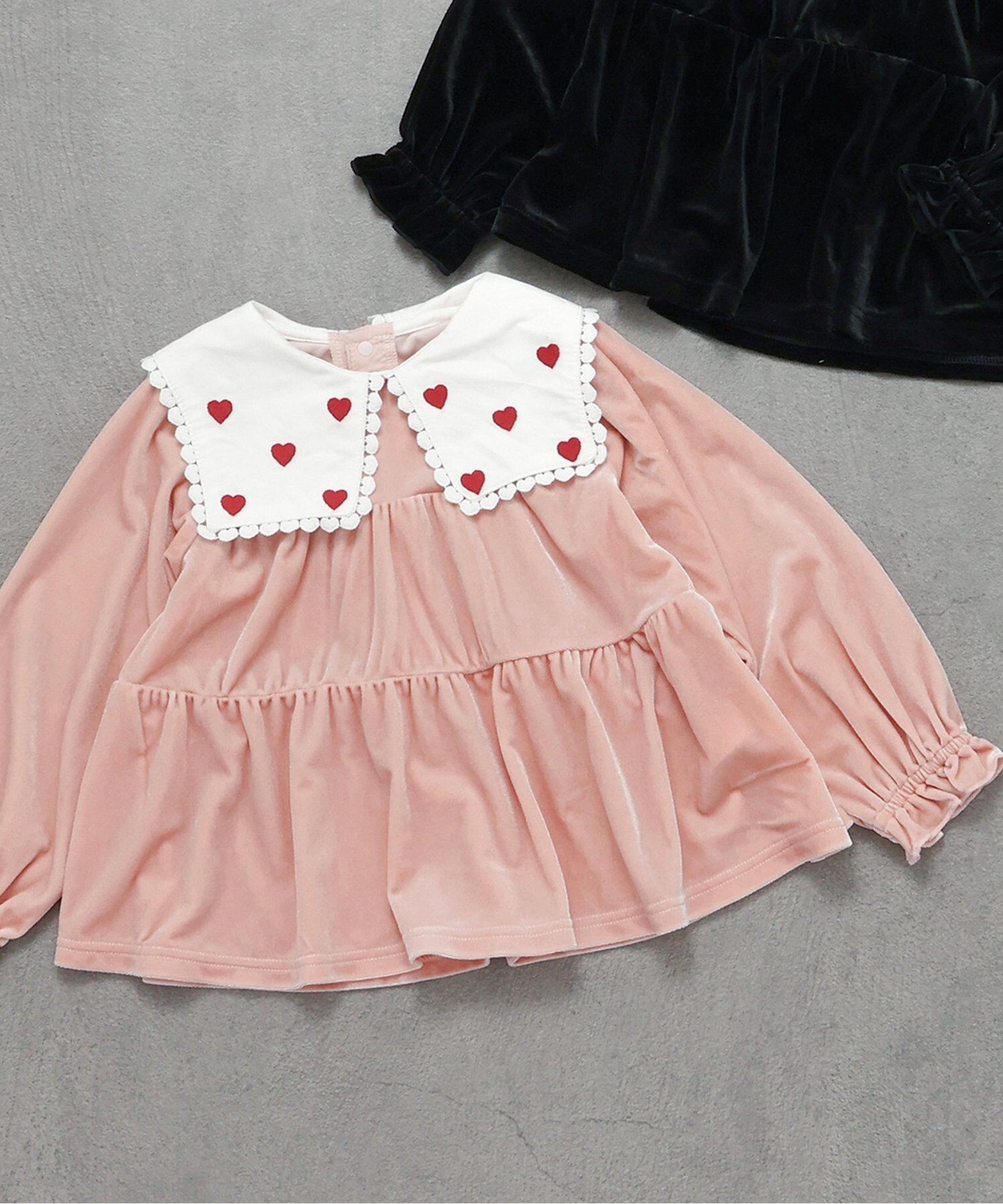 apres les cours 【リンク】ハート襟刺繍ティアードチュニック エフオーオンラインストア ワンピース・ドレス チュニック ブラック ピンクのサムネイル