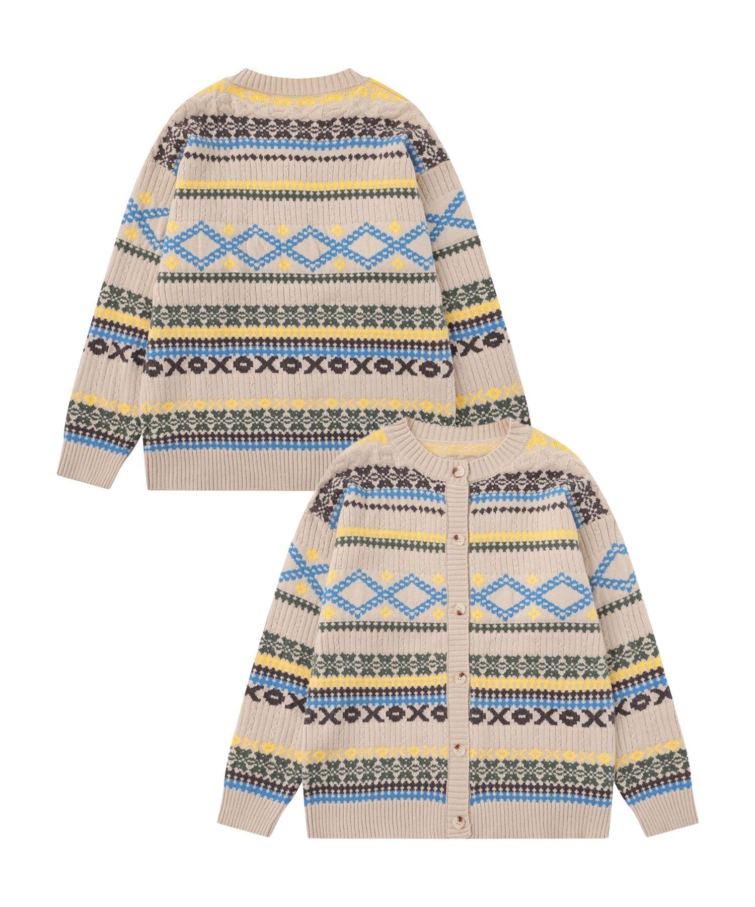 HOOK HOOK/北欧風 ノルディック柄 ニット カーディガン アイモハ トップス カーディガン ベージュ【送料無料】のサムネイル