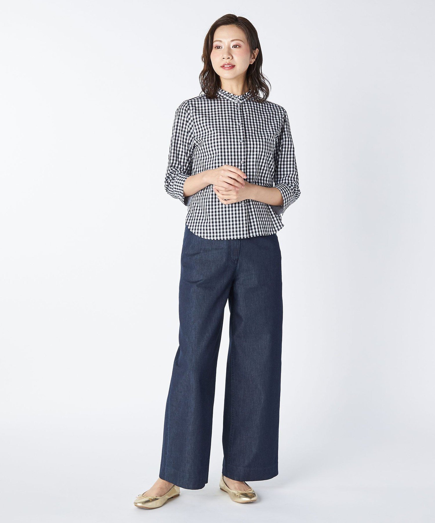KEITH 【Lサイズ】クラシックパターンブラウス キース トップス シャツ・ブラウス ネイビー ブラック