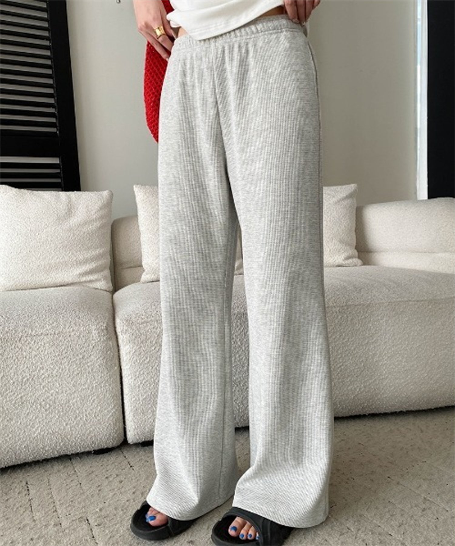 【SALE／10%OFF】CHUN CHUN NOTES 26SS/ワッフルイージーワイドパンツ ディアベル パンツ その他のパンツ ホワイト グレー【送料無料】