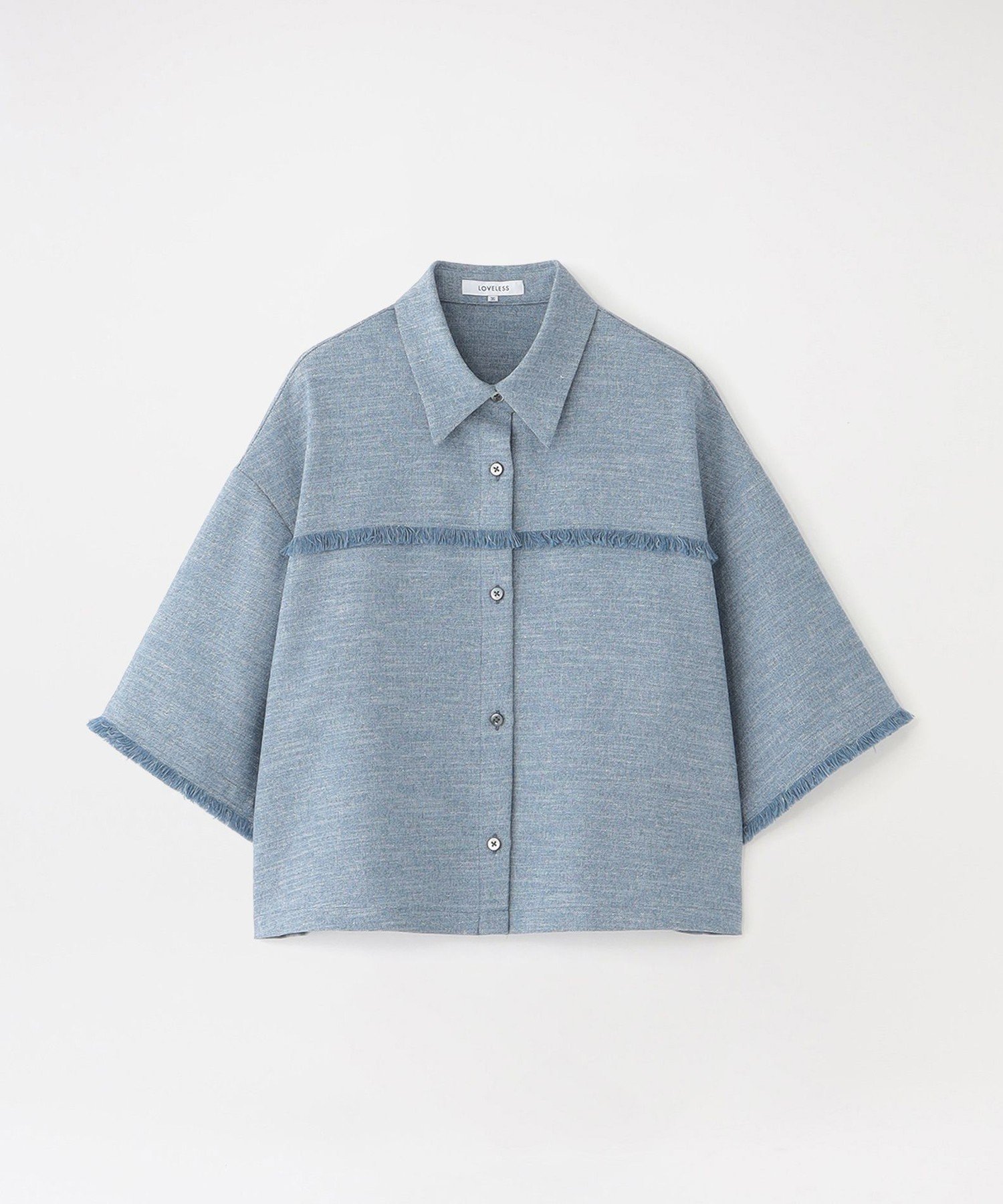 LOVELESS フリンジハーフスリーブシャツ ラブレス トップス シャツ・ブラウス ベージュ ブルー