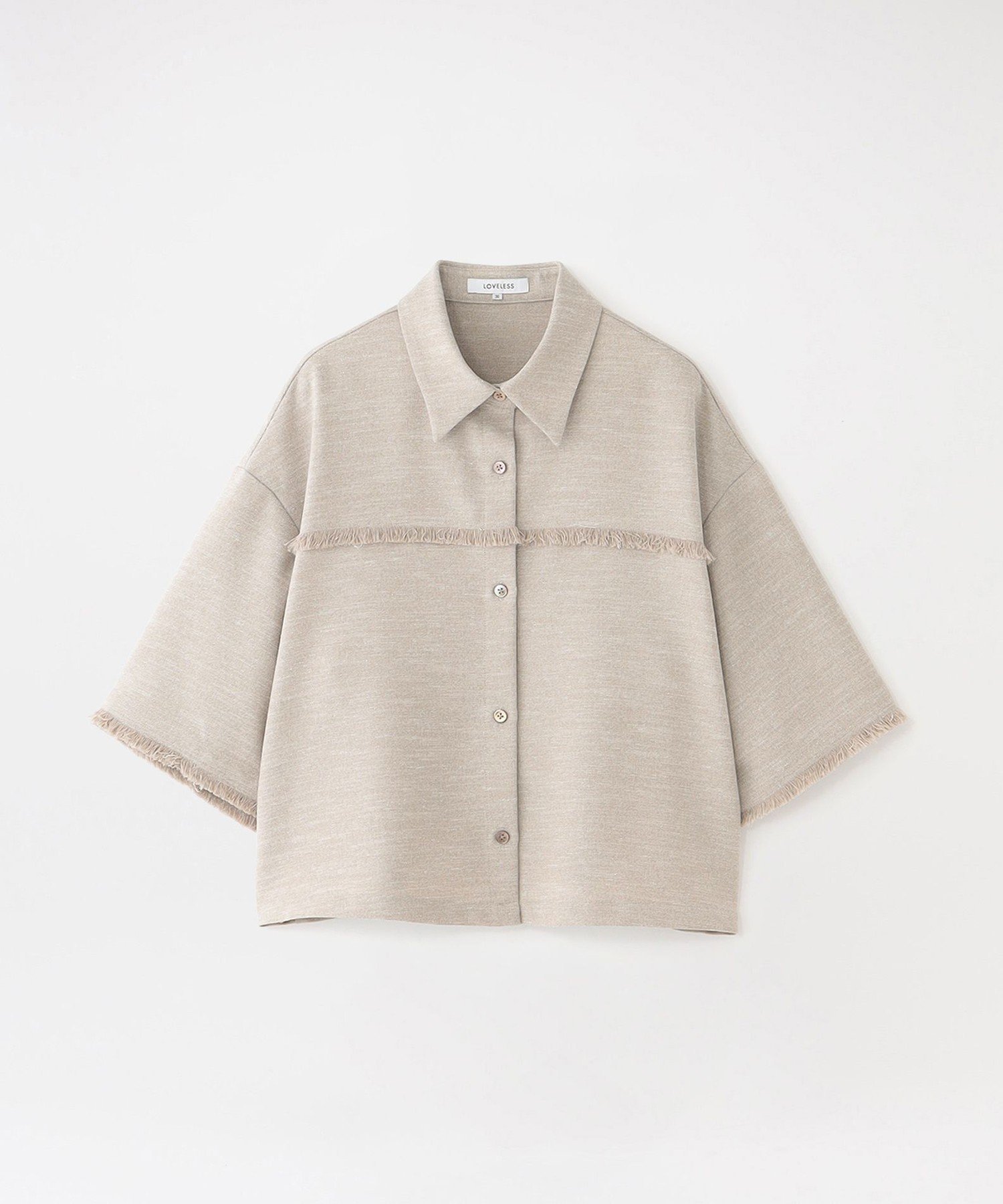 LOVELESS フリンジハーフスリーブシャツ ラブレス トップス シャツ・ブラウス ベージュ ブルー