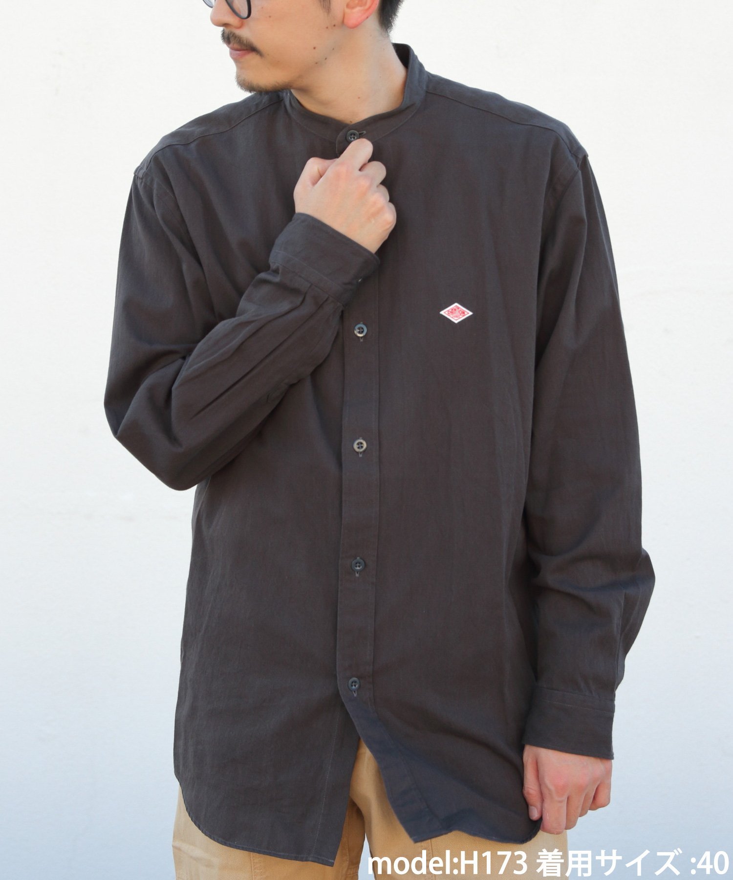 【SALE／20%OFF】DANTON DANTON/(M)BAND COLLAR SHIRT B0003 CTW ステップス トップス シャツ・ブラウス グレー ベージュ ブラウン【送料無料】