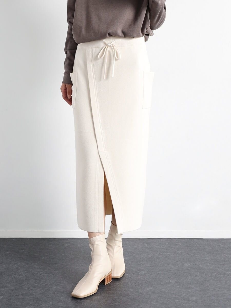 【SALE／20%OFF】LASUD フロントスリットニットスカート ラシュッド スカート ロング・マキシスカート ホワイト グレー ブラック【送料無料】のサムネイル