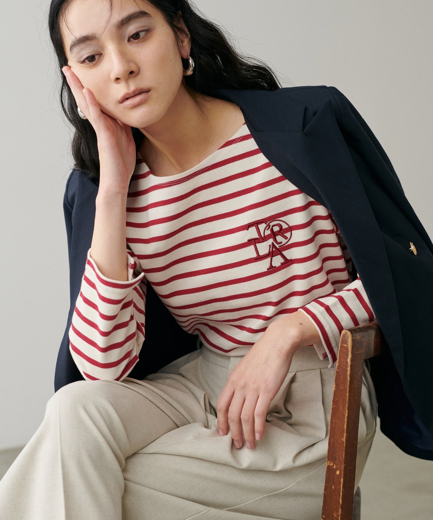 LARUTA 厚盛りちびロゴ刺繍ロンT ラルータ トップス その他のトップス ホワイト レッド【送料