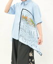 axes femme 街柄半袖シャツ アクシーズファム トップス シャツ・ブラウス ブルー ホワイト