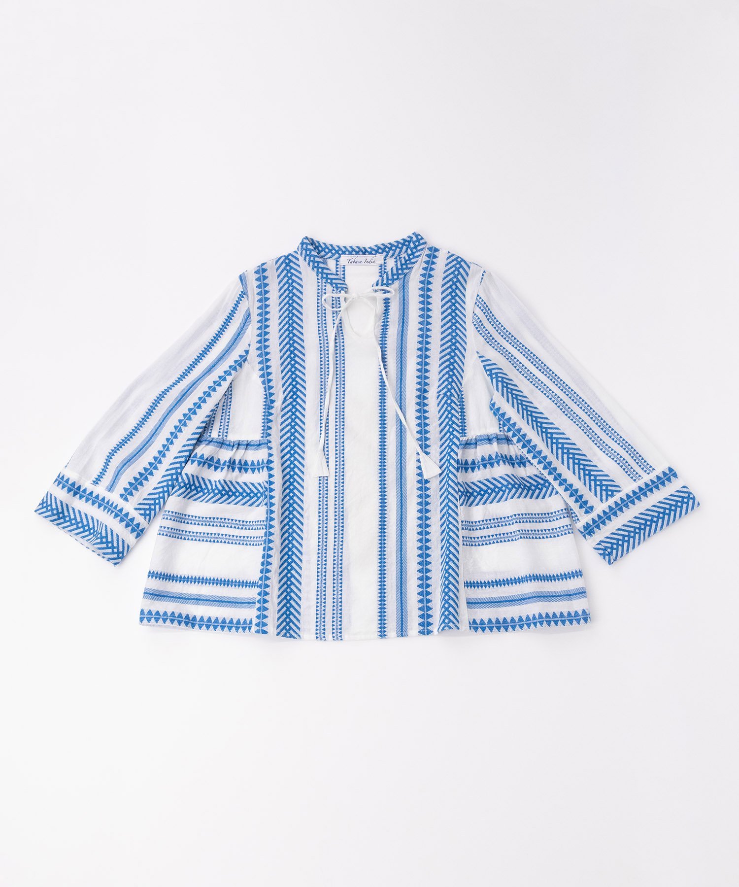 TABASA 【SALE】インドエスニックジャガードブラウス タバサ トップス シャツ・ブラウス ブルー グリーン